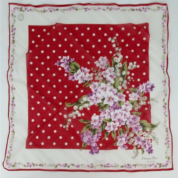 Authentic Christian Dior Floral print, set of 2 handkerchief cotton [Used] - Picture 2 of 5